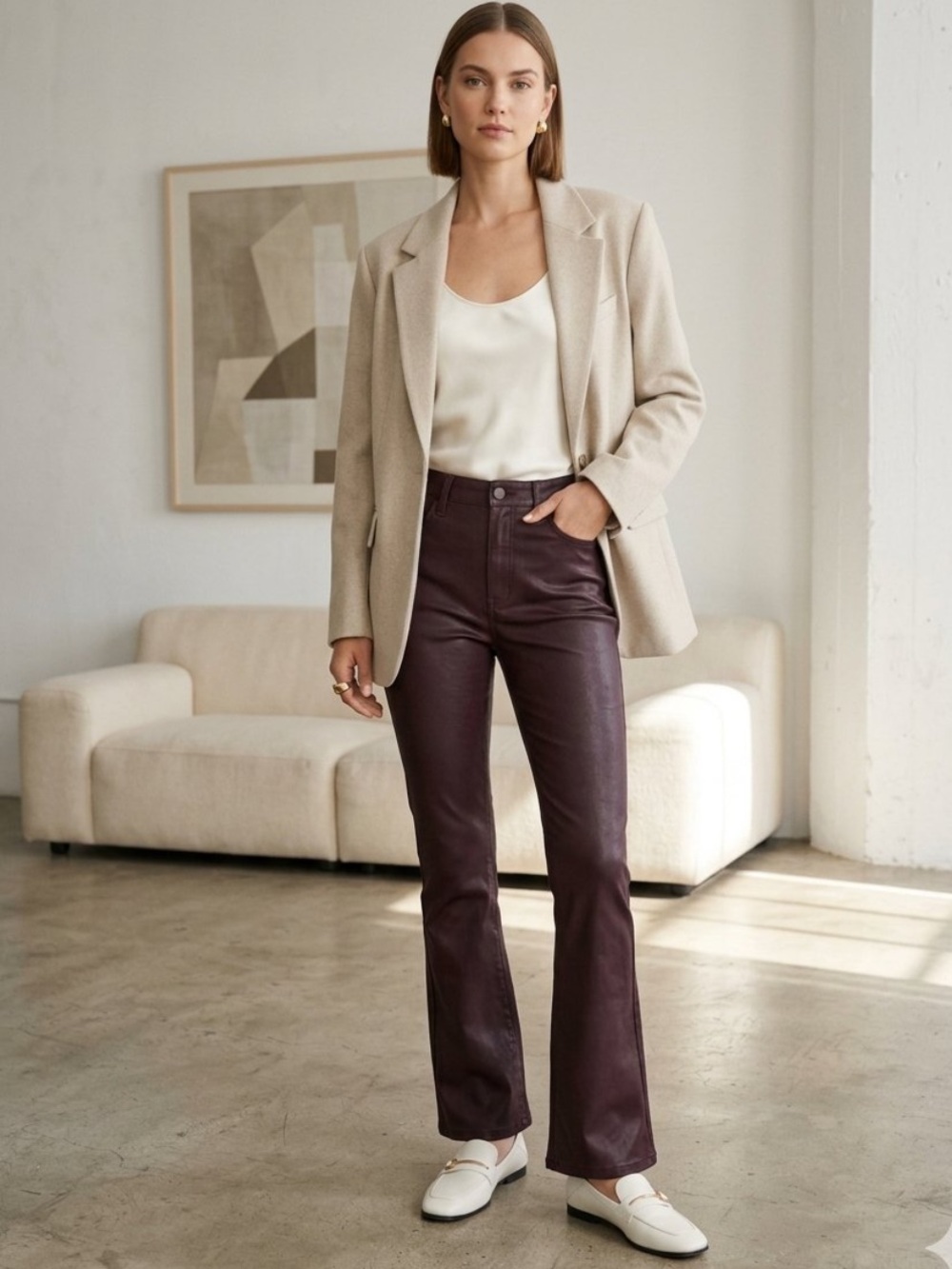 KanCan vegan leather eggplant purple flare bootcut pants mid rise size 26 new
